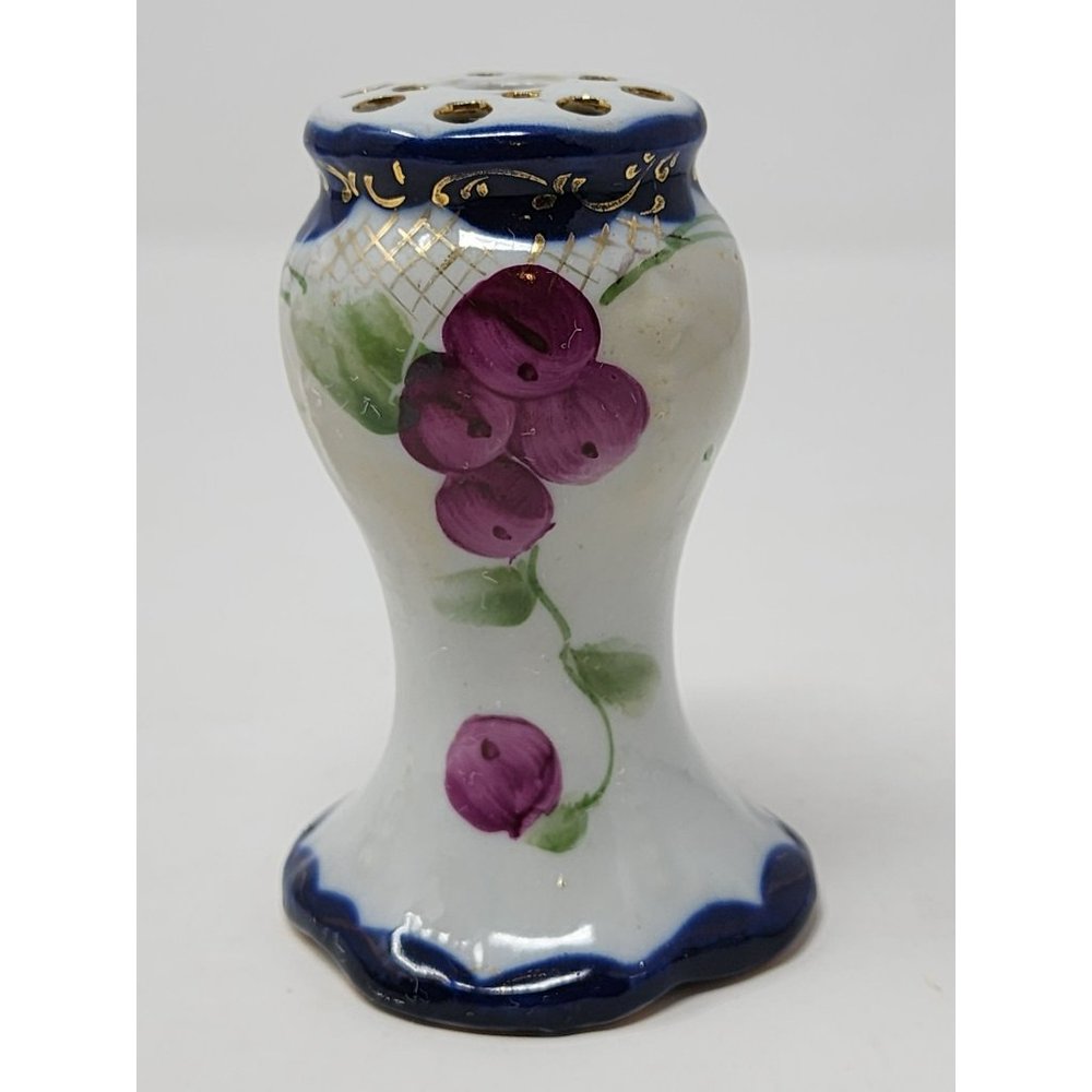 Vintage Stick Hatpin 13 Hole Holder Vase‎ Grapes And Leaves Blue Purple Green